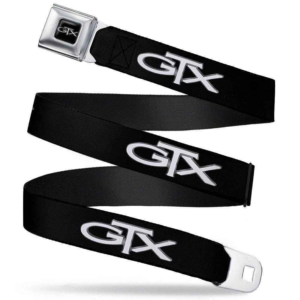 3797 Seatbelt Belt - Plymouth GTX Emblem Black/Silver Fade/White - 1.5"